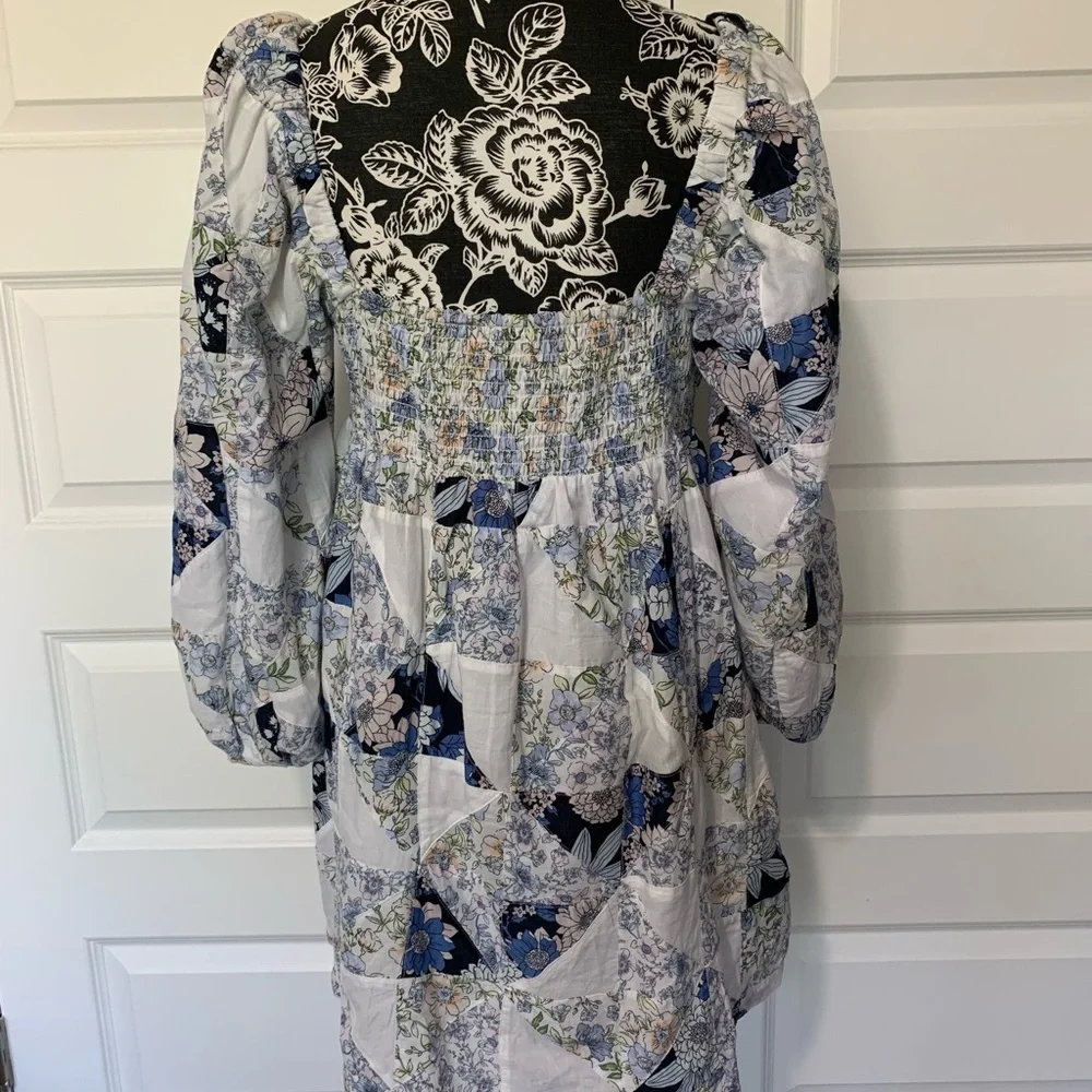 J.Crew Patchwork Floral Cotton Voile Babydoll Mini Dress M Square Neck